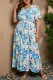 Light Blue Casual Print Patchwork V Neck Long Dress Plus Size Dresses