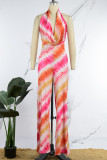 Red Sexy Casual Print Backless Regular Jumpsuits