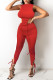 Red Casual Solid Asymmetrical O Neck Sleeveless Two Pieces