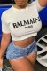 Cream White Casual Print Letter O Neck T-Shirts
