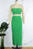 Green Sexy Casual Solid Backless Spaghetti Strap Sleeveless Two Pieces