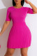 Rose Red Casual Solid Patchwork Pleated O Neck Short Sleeve Two Pieces