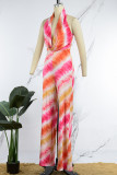 Red Sexy Casual Print Backless Regular Jumpsuits