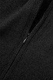 Black Sexy Solid Patchwork Zipper Collar Skinny Romper