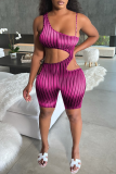 Turquoise Street Striped Bandage Hollowed Out Backless Spaghetti Strap Skinny Rompers