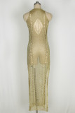 Light Purple Fashion Sexy Solid Hollowed Out See-through Swimwear Beach Dress