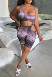 Turquoise Street Striped Bandage Hollowed Out Backless Spaghetti Strap Skinny Rompers