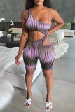 Turquoise Street Striped Bandage Hollowed Out Backless Spaghetti Strap Skinny Rompers