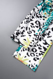 White Casual Print Basic O Neck Long Sleeve Two Pieces
