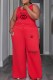 Red Casual Print Ripped Letter U Neck Sleeveless Two Pieces