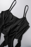 Blue Sexy Casual Solid Patchwork Backless Spaghetti Strap Sleeveless Two Pieces