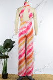 Red Sexy Casual Print Backless Regular Jumpsuits