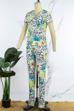 White Casual Print Basic O Neck Long Sleeve Two Pieces