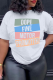 White Casual Daily Print Patchwork Letter O Neck T-Shirts