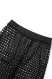 Black Sexy Casual Solid Tassel Hollowed Out Off the Shoulder Short Sleeve Two Pieces