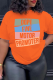 Orange Casual Daily Print Patchwork Letter O Neck T-Shirts