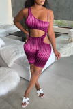 Turquoise Street Striped Bandage Hollowed Out Backless Spaghetti Strap Skinny Rompers
