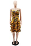 Multicolor Sexy Casual Print Backless V Neck Sling Dress Dresses