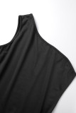 Red Sexy Casual Patchwork Backless Contrast Oblique Collar Sleeveless Dress Dresses