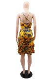 Multicolor Sexy Casual Print Backless V Neck Sling Dress Dresses