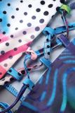 Blue Sexy Casual Print Frenulum Backless Spaghetti Strap Sleeveless Two Pieces