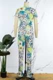 White Casual Print Basic O Neck Long Sleeve Two Pieces