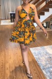 Multicolor Sexy Casual Print Backless V Neck Sling Dress Dresses