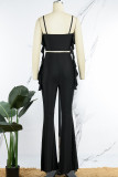 Blue Sexy Casual Solid Patchwork Backless Spaghetti Strap Sleeveless Two Pieces