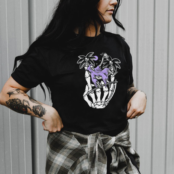Black SKULL HANDS PRINTED T-SHIRT