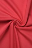 Red Sexy Casual Patchwork Backless Contrast Oblique Collar Sleeveless Dress Dresses