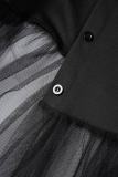 Black Casual Solid Patchwork Frenulum Shirt Collar Tops