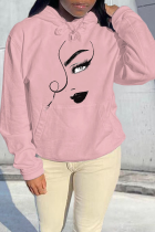 Pink Casual Street Print Patchwork Hooded Collar Tops