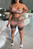 Turquoise Street Striped Bandage Hollowed Out Backless Spaghetti Strap Skinny Rompers