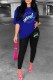 Blue Casual Print Letter O Neck Short Sleeve Two Pieces