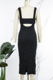 Pink Sexy Solid Backless Spaghetti Strap Sleeveless Two Pieces