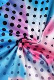 Blue Sexy Casual Print Frenulum Backless Spaghetti Strap Sleeveless Two Pieces