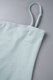 Mint green Sexy Casual Solid Backless Slit Spaghetti Strap Long Dress Dresses