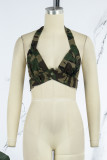 Camouflage Sexy Camouflage Print Bandage Backless Halter Tops