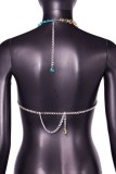 Colour Sexy Patchwork Chains Backless Contrast Halter Tops