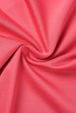 Rose Red Sexy Casual Solid Backless Halter Skinny Jumpsuits