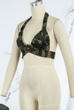 Camouflage Sexy Camouflage Print Bandage Backless Halter Tops