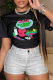 Black Casual Vintage Print Skull Patchwork O Neck T-Shirts