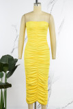 Red Sexy Casual Solid Backless Fold Strapless Sleeveless Dress Dresses