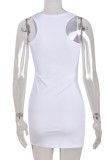 White Casual Letter Print Basic V Neck Vest Dress Dresses