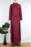 Green Casual Solid Patchwork Half A Turtleneck Irregular Dress Dresses