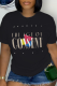 Black Daily Vintage Print Letter O Neck T-Shirts