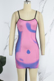 Purple Sexy Print Patchwork Backless Spaghetti Strap Wrapped Skirt Dresses