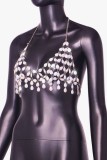 White Sexy Patchwork Hollowed Out See-through Chains Backless Halter Tops