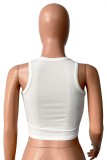 White Casual Letter Print Basic O Neck Tops
