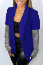 Blue Casual Solid Mesh Turn-back Collar Outerwear